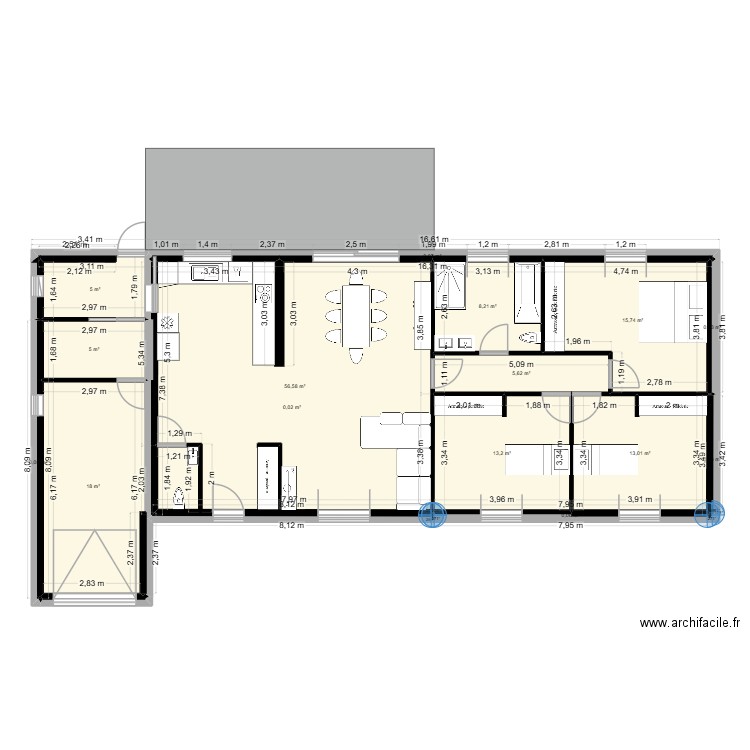 Projet plan 3.1. Plan de 15 pièces et 141 m2