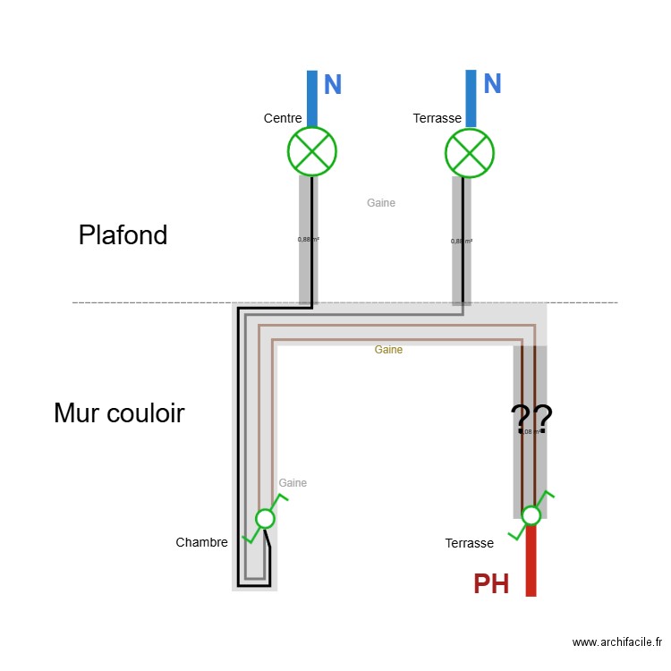 Electricité couloir D. Plan de 0 pièce et 0 m2