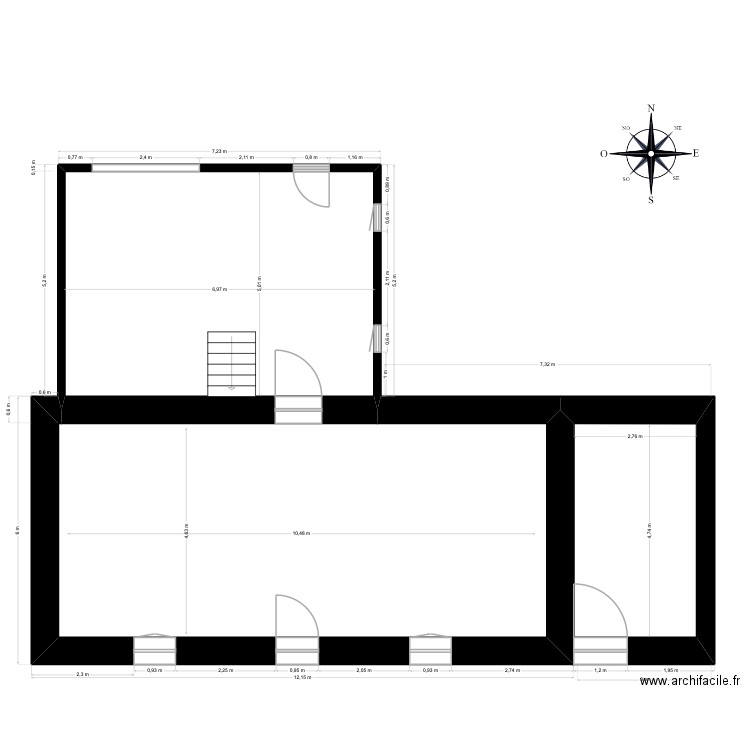 REZ DE CHAUSSEE EXISTANT. Plan de 2 pièces et 88 m2