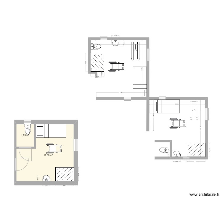 mobilhome M. B. Plan de 2 pièces et 14 m2