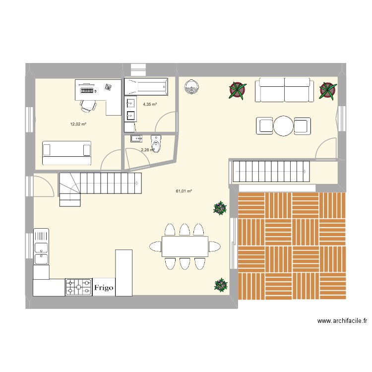 étage fini. Plan de 4 pièces et 80 m2