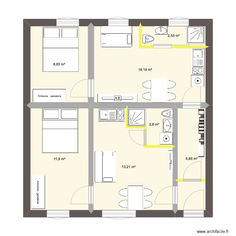 Plan Strasbourg version 2. Plan de 7 pièces et 59 m2