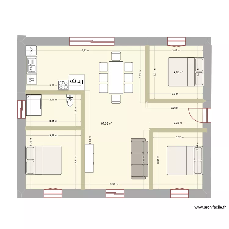 Plan1. Plan de 2  et 76 m²