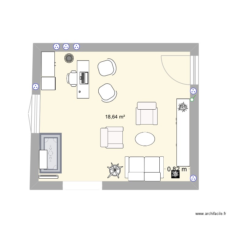 Cab. Plan de 1 pièce et 19 m2