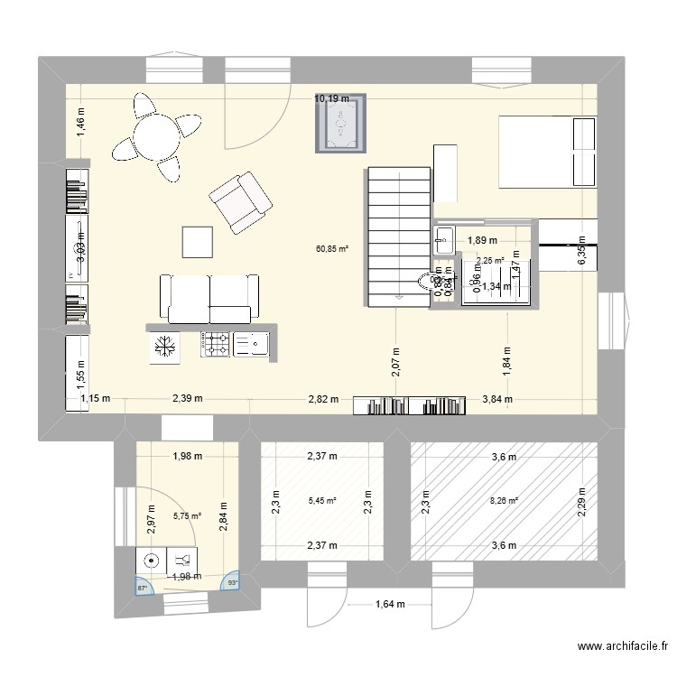 Maison de Jean - aménagement 2. Plan de 6 pièces et 87 m2