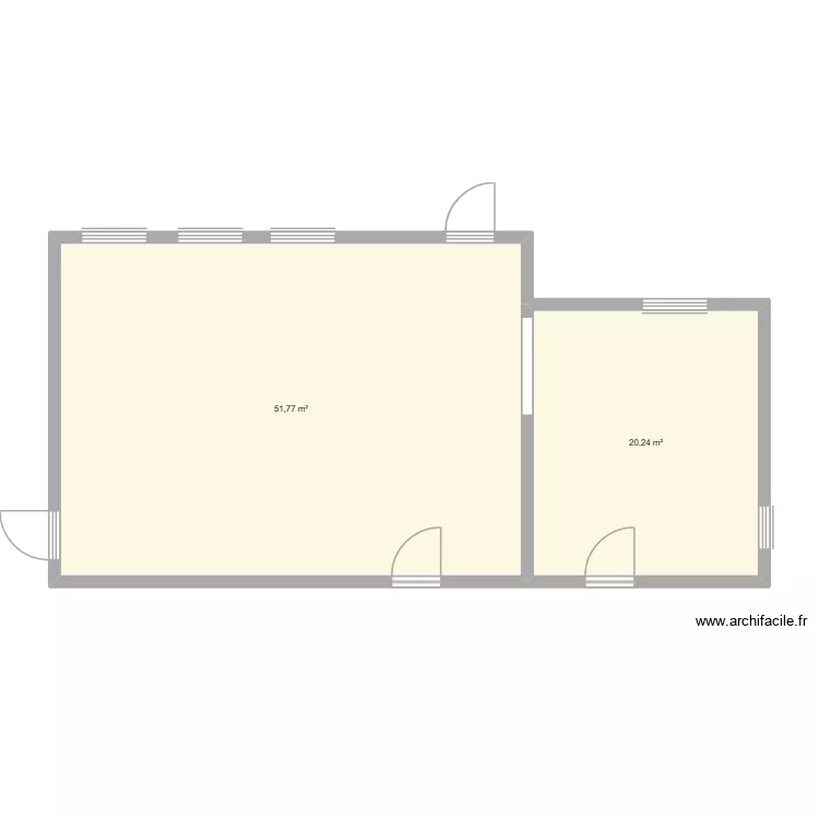 caserne foyer avant. Plan de 2 pièces et 72 m²