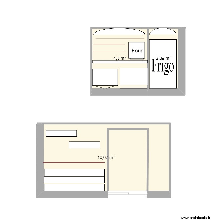 mur petit déjeuner. Plan de 3 pièces et 17 m2
