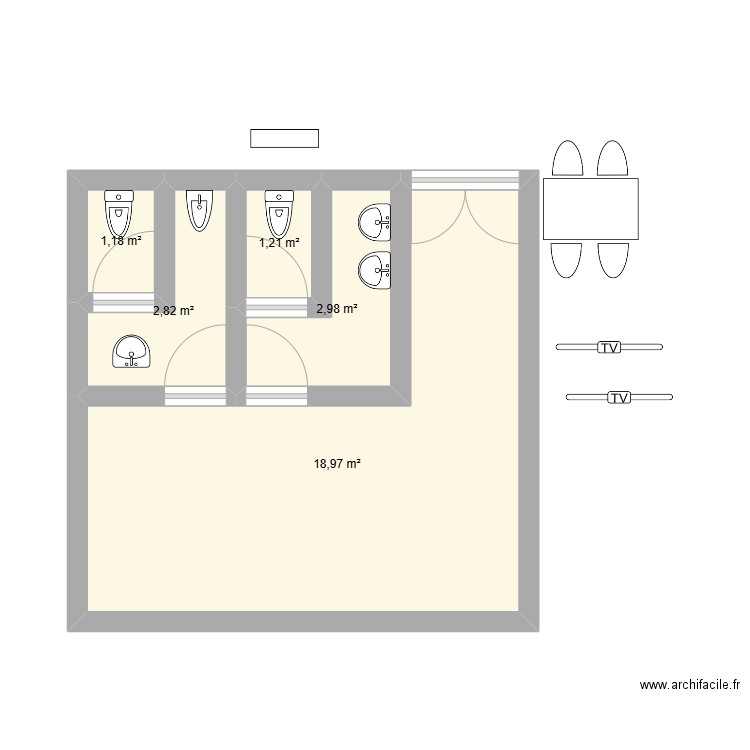 proyecto. Plan de 5 pièces et 27 m2