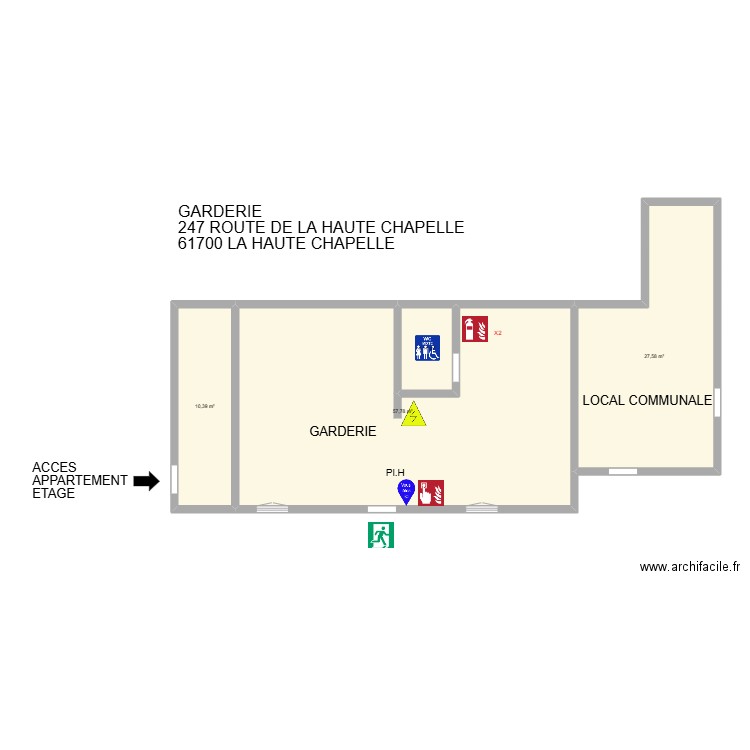 GARDERIE LA HAUTE CHAPELLE. Plan de 4 pièces et 100 m2