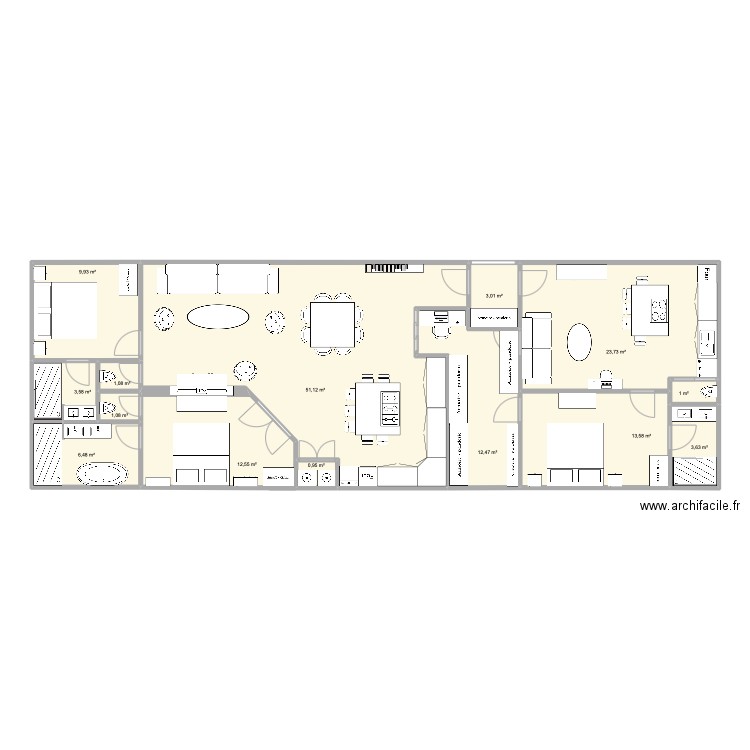 PARIS. Plan de 14 pièces et 144 m2