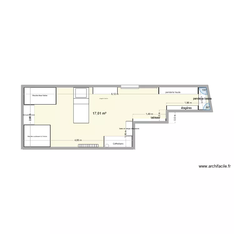 Chambre Jules. Plan de 1  et 17 m²