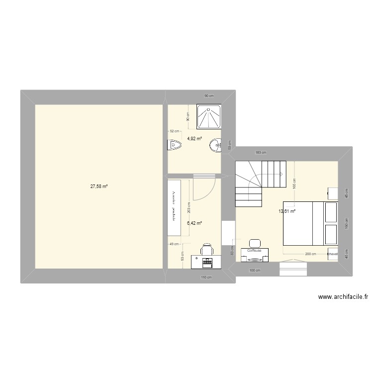 Maison R+2. Plan de 4 pièces et 53 m2