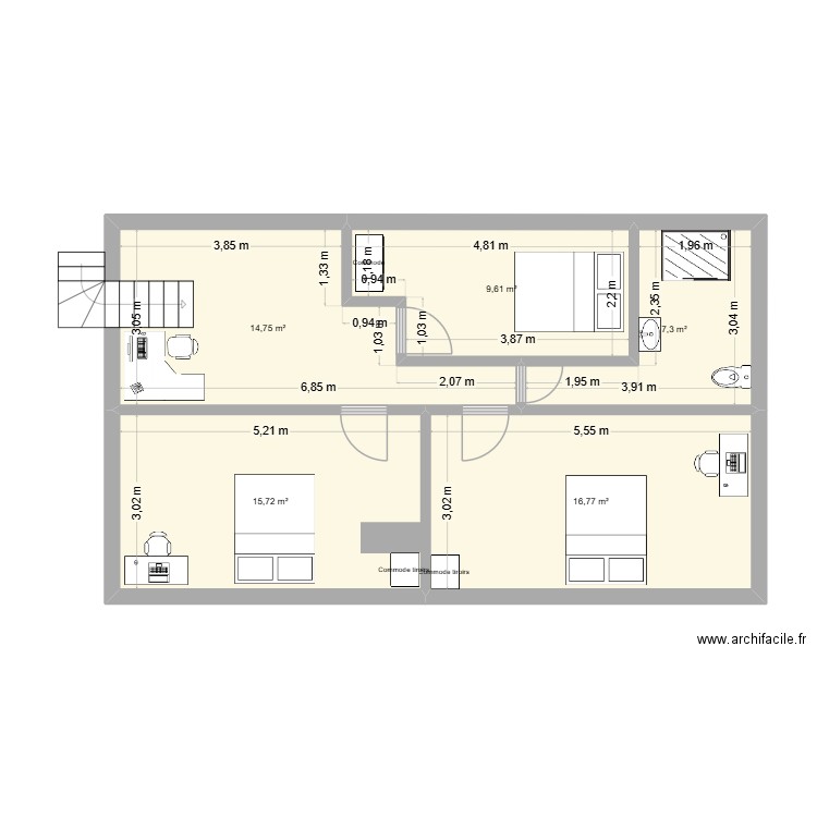 Maison BIS. Plan de 5 pièces et 64 m2