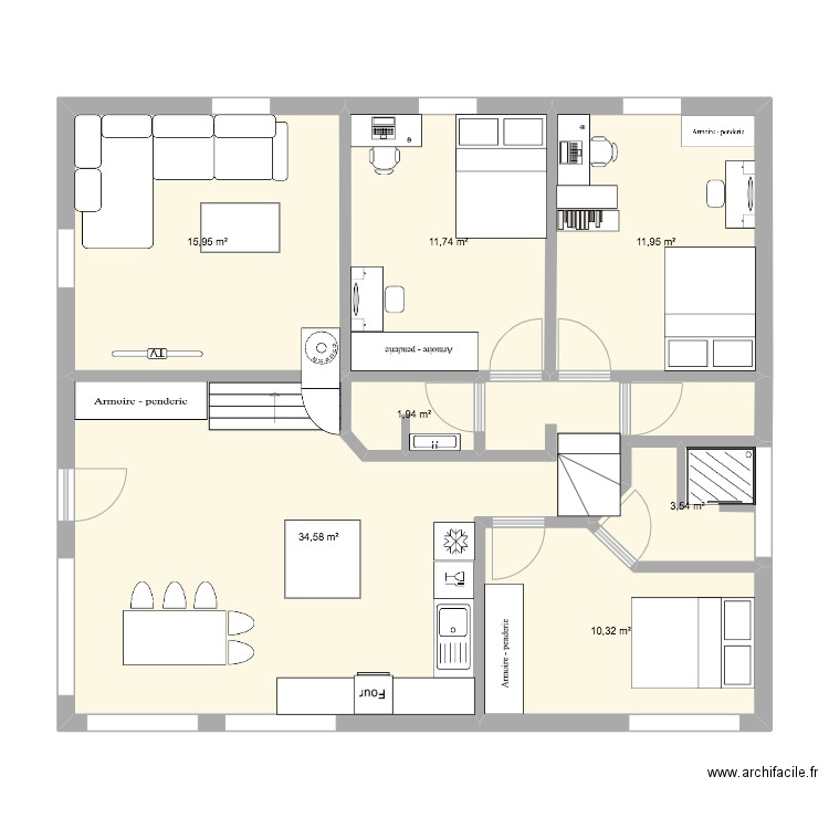 ProjetCalifornienMaia. Plan de 7 pièces et 90 m2