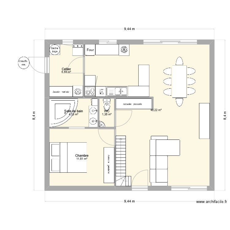 maison Etage cormery V2. Plan de 5 pièces et 69 m2