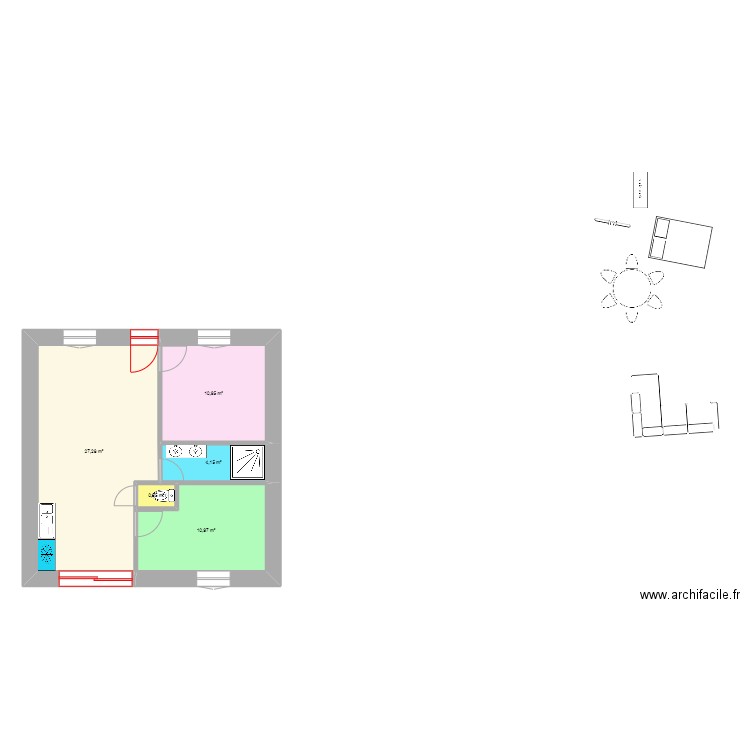 AchardCapelettePortesInt. Plan de 5 pièces et 54 m2