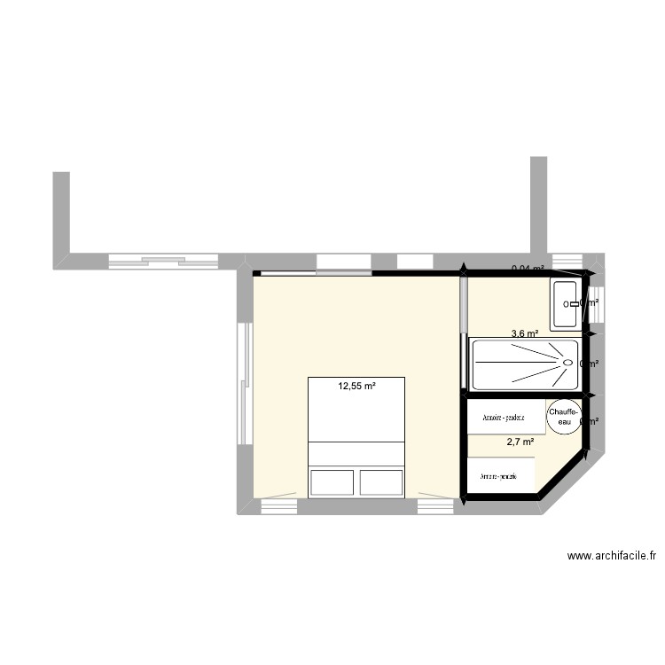 Chambre parentale. Plan de 7 pièces et 19 m2