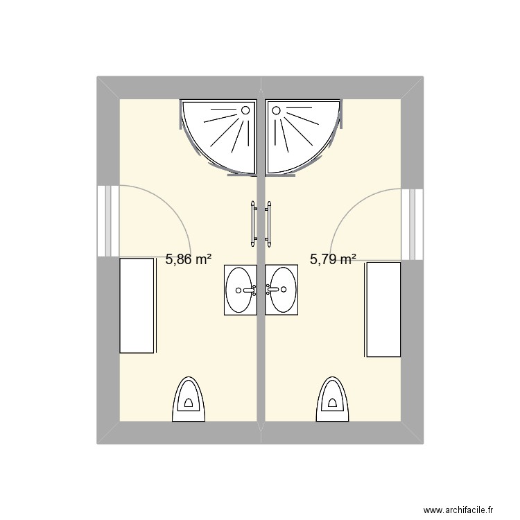 SDB haut. Plan de 2 pièces et 12 m2