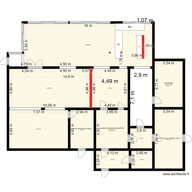 plan restaurant salle 2. Plan de 11 pièces et 295 m²