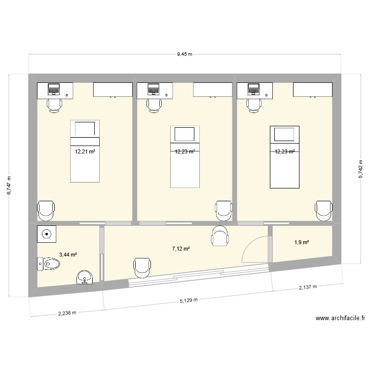 salon 2. Plan de 6 pièces et 49 m2