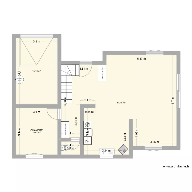 Rez de chauss&eacute;e. Plan de 4  et 81 m²