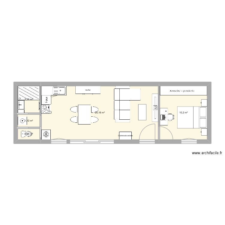 Maison 40m2. Plan de 5 pièces et 40 m2