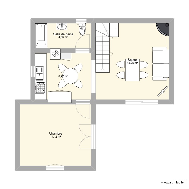 Maison Mollans. Plan de 4 pièces et 45 m2