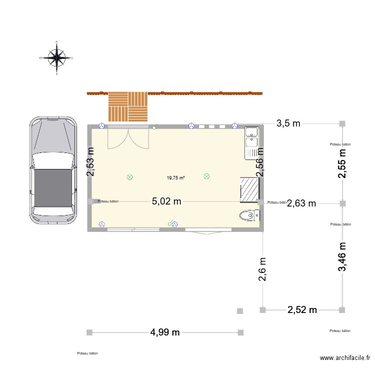 F Lama 2. Plan de 1 pièce et 20 m2