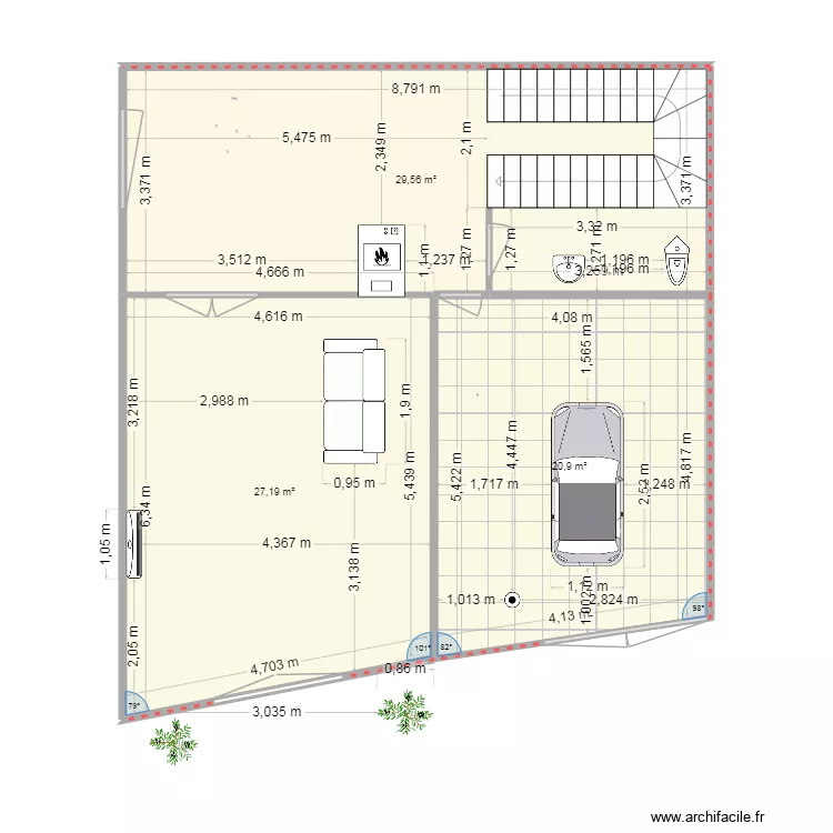 maison. Plan de 3  et 78 m²