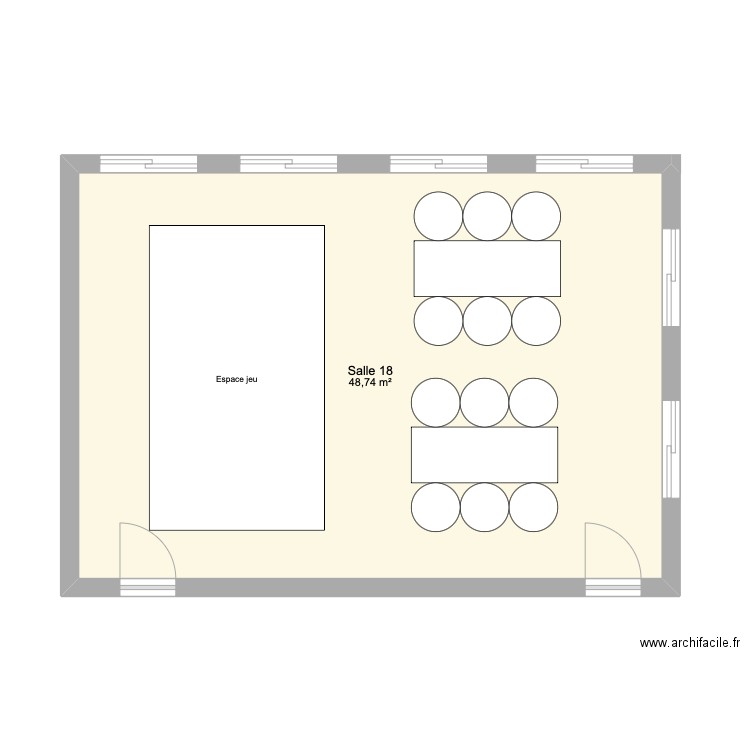 Aménagement salle 18 journée d’inclusion. Plan de 1 pièce et 49 m2