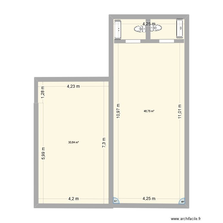 Tunis Carthage. Plan de 2 pièces et 77 m2