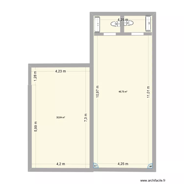 Tunis Carthage. Plan de 2  et 77 m²