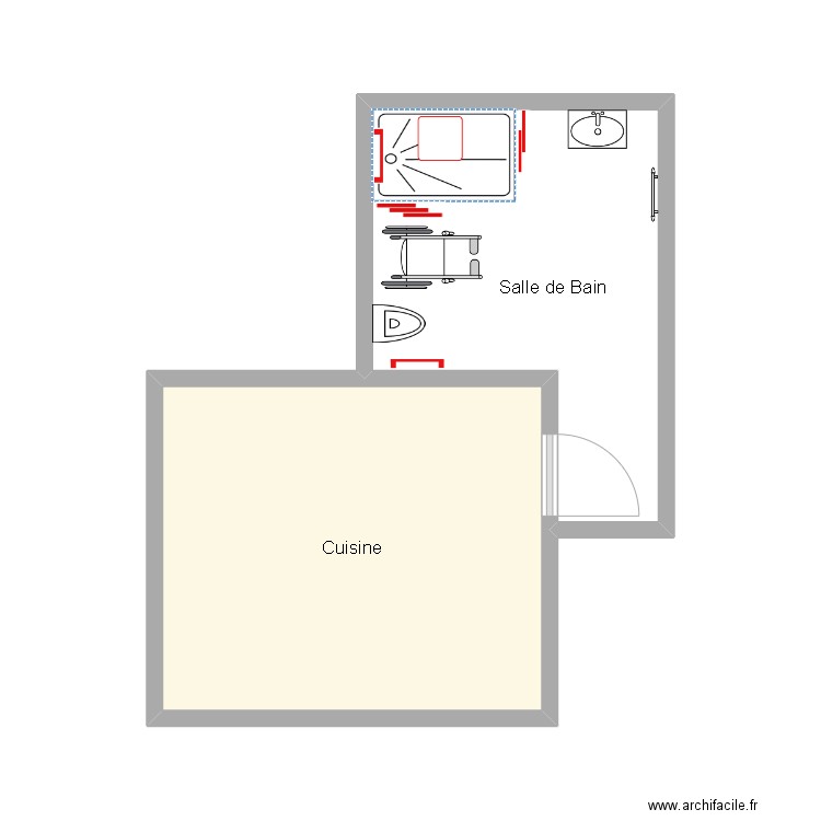 Salle de Bain F. Plan de 2 pièces et 20 m2