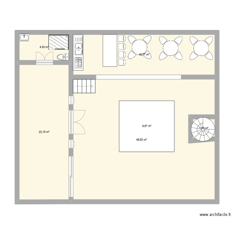 riad terrasse. Plan de 6 pièces et 115 m2