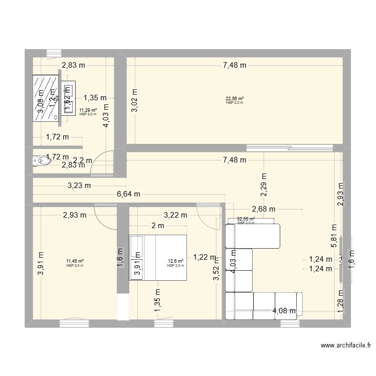 charline 2. Plan de 5 pièces et 90 m2