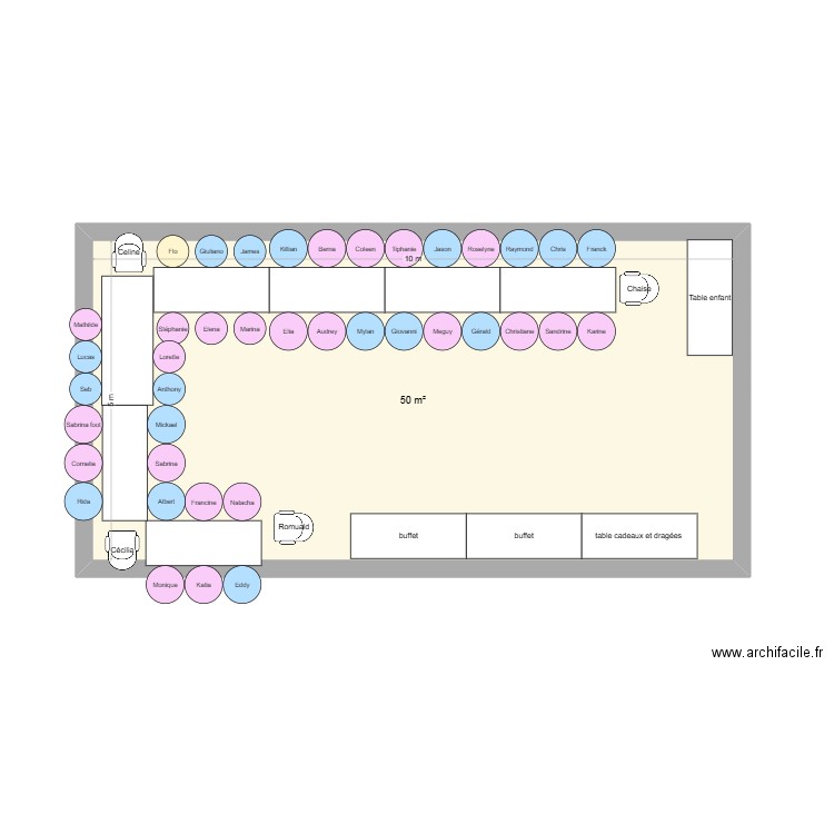 bapteme. Plan de 1 pièce et 50 m2