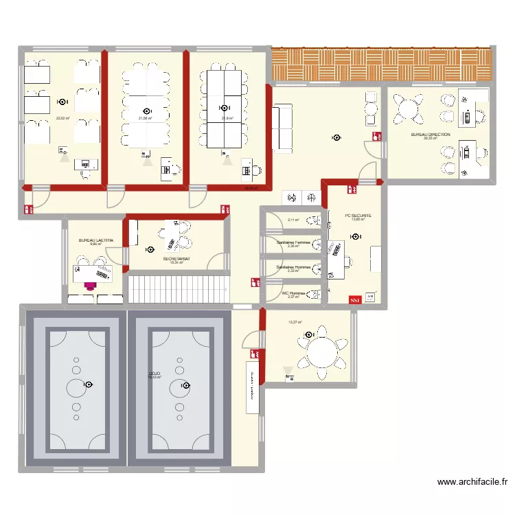 R+1 formation. Plan de 14 pièces et 269 m²