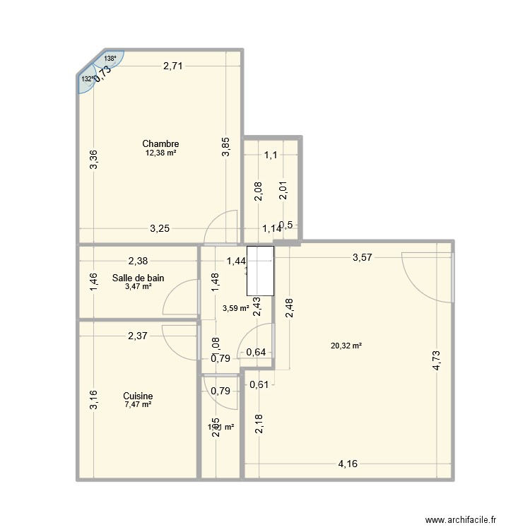 Appart. Plan de 6 pièces et 49 m2