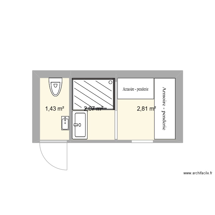 Sdb1. Plan de 3 pièces et 6 m2