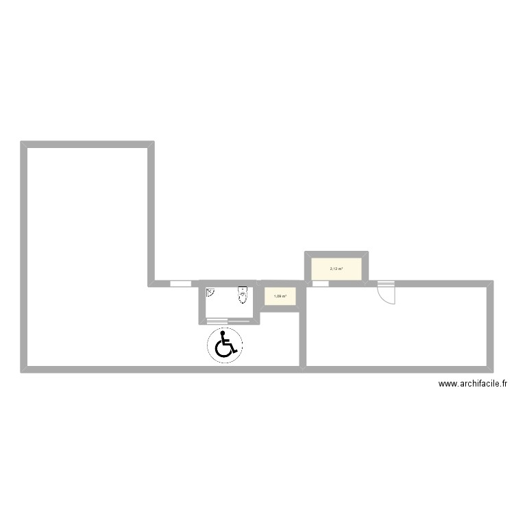 pmr. Plan de 2 pièces et 3 m2