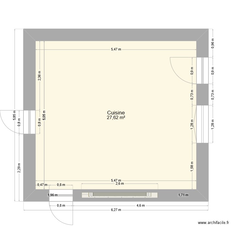 Cuisine. Plan de 1 pièce et 28 m2