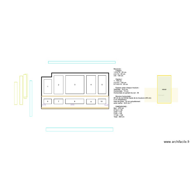 MOULURES N°13 - Modèle mur canapé - VF. Plan de 1 pièce et 12 m2