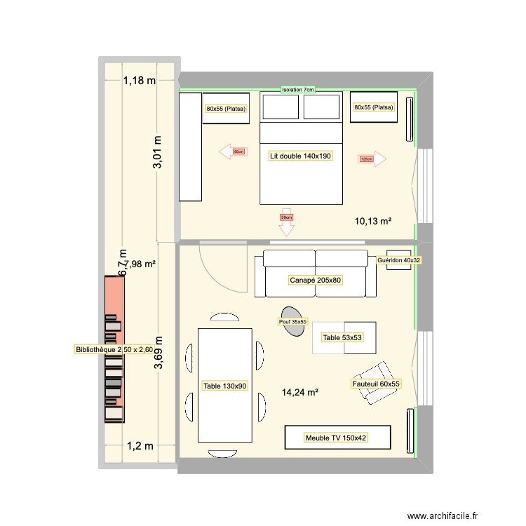 Appartement LouLouManou. Plan de 3 pièces et 32 m2