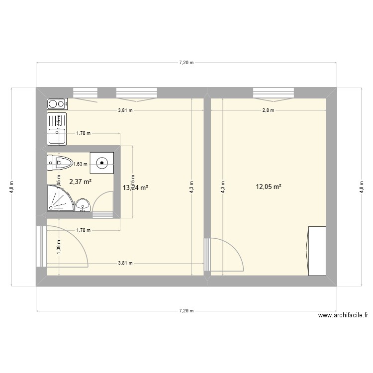 projet2. Plan de 3 pièces et 28 m2