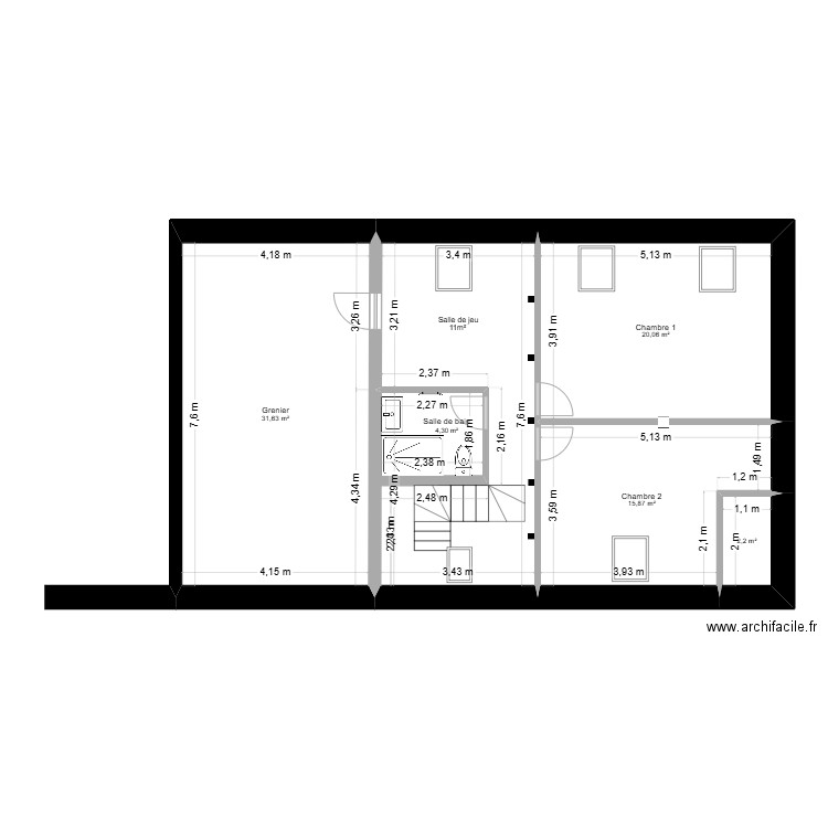 25_04_03 Plan Farge - Etage. Plan de 5 pièces et 95 m2