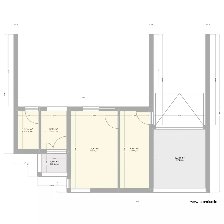 Maison V2 petite facade. Plan de 6  et 44 m²