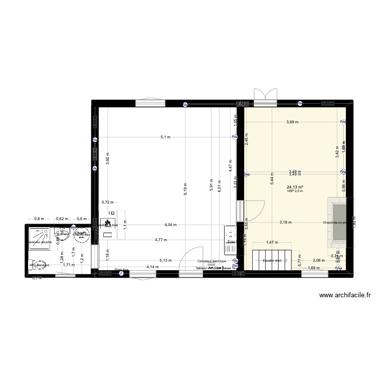 test - Plan 1 pièce 24 m2 dessiné par manumortel
