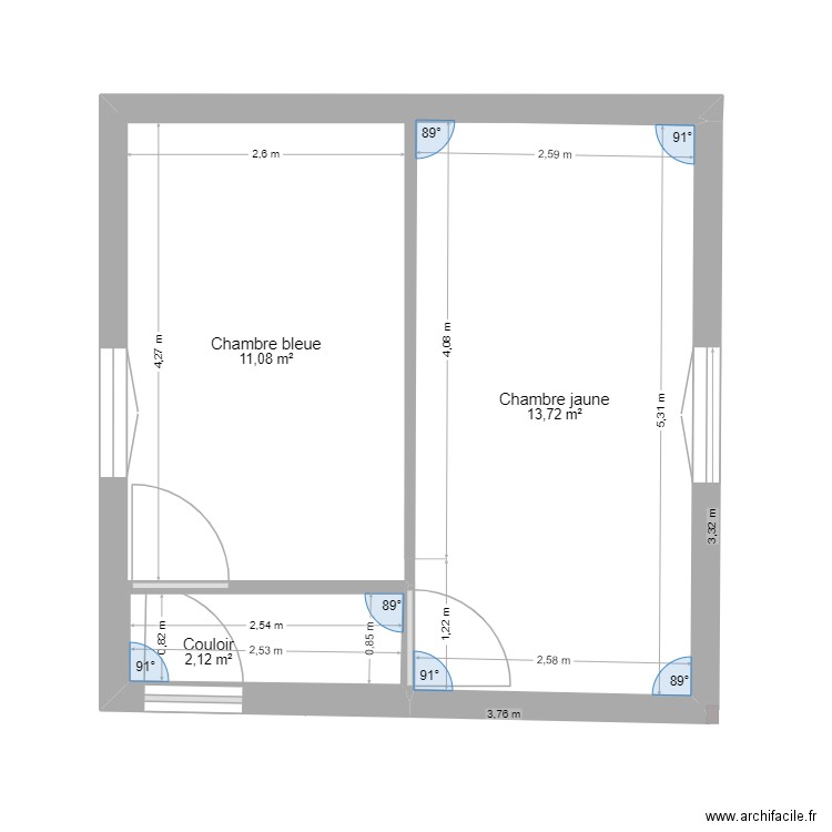 Petite maison - 2ème étage. Plan de 3 pièces et 27 m2