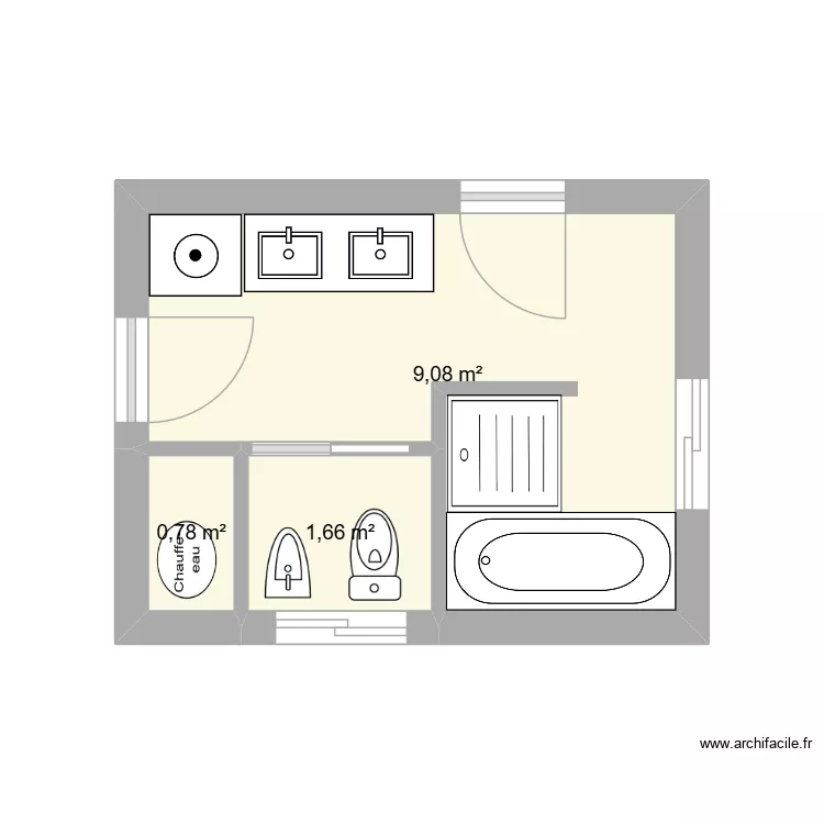 Salle de bain. Plan de 3 pièces et 12 m²