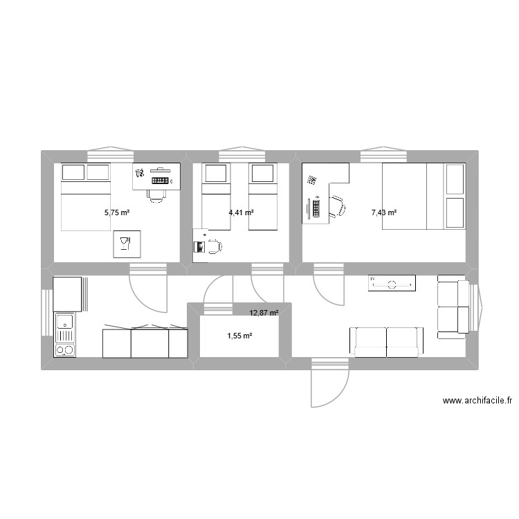 plan. Plan de 5 pièces et 32 m2